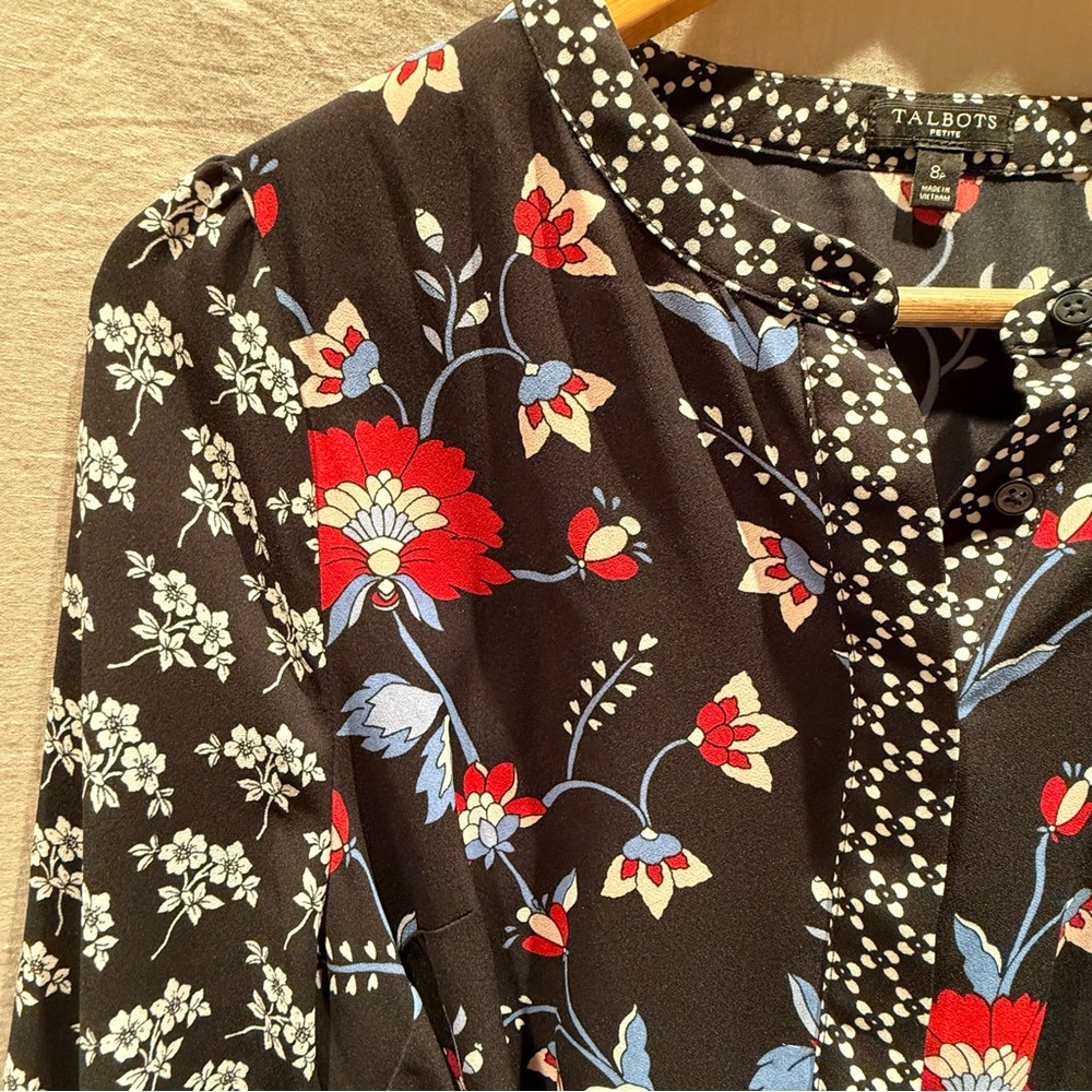 Talbots Floral Mixed-Print Dress | Belted Waist | Long Sleeve - Picture 5 of 13